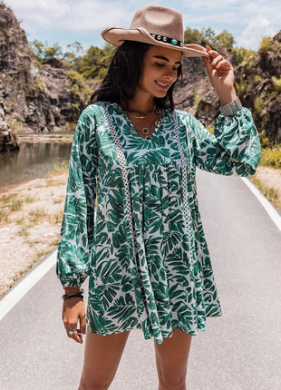 Long Sleeve V-Neck Mini Dress - MimiStylez