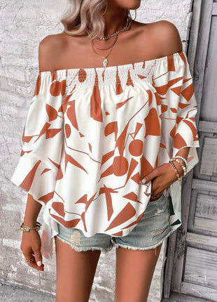 Printed Off-Shoulder Bell Sleeve Blouse - MimiStylez