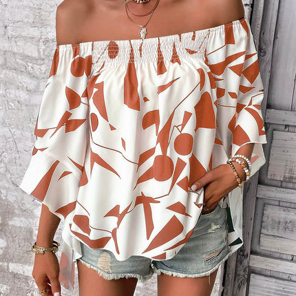 Printed Off-Shoulder Bell Sleeve Blouse - MimiStylez