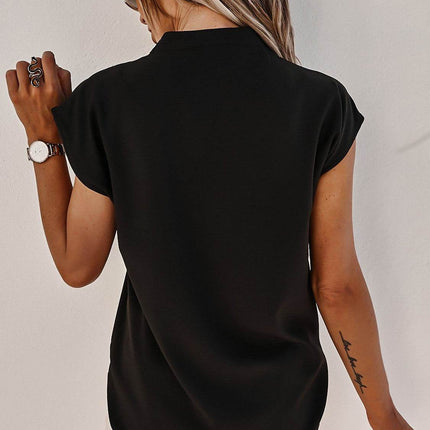 V-Neck Cap Sleeve Blouse - MimiStylez