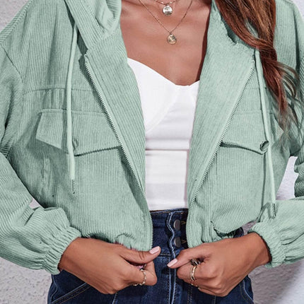 Drawstring Hooded Zip Up Jacket with Pockets - MimiStylez