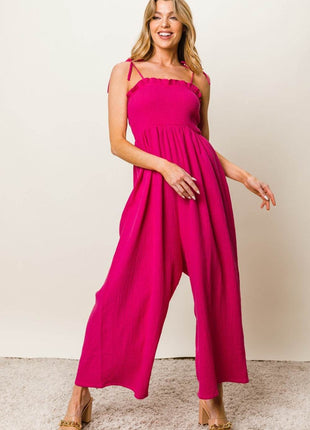 BiBi Texture Smocked Sleeveless Jumpsuit - MimiStylez