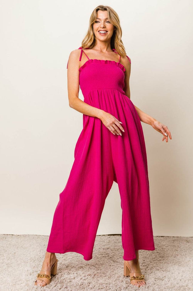 BiBi Texture Smocked Sleeveless Jumpsuit - MimiStylez