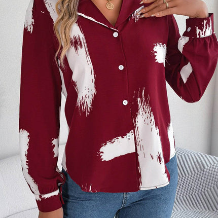 Printed Collared Neck Button Up Shirt - MimiStylez