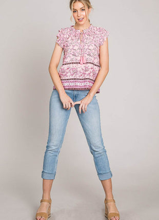 Cotton Bleu by Nu Lab Print Ruffle Sleeve Detail Blouse - MimiStylez