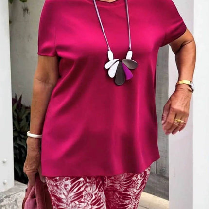 Full Size Round Neck Short Sleeve Top and Pants Set Plus Size - MimiStylez