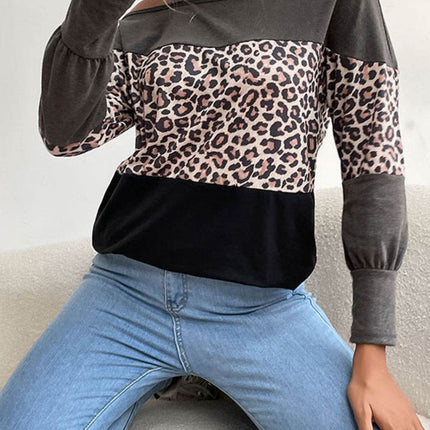 Leopard Print Color Block Cold Shoulder Top - MimiStylez