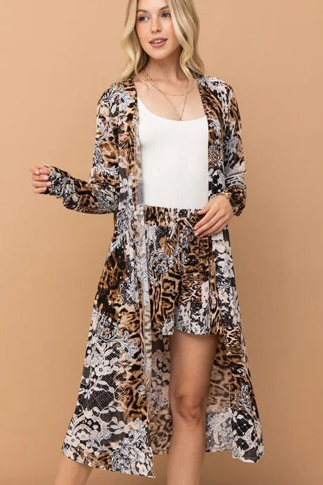 And The Why Animal Print Kimono and Shorts Set - MimiStylez