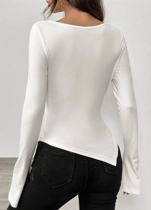 Asymmetrical Long Sleeve Fitted T-Shirt - MimiStylez