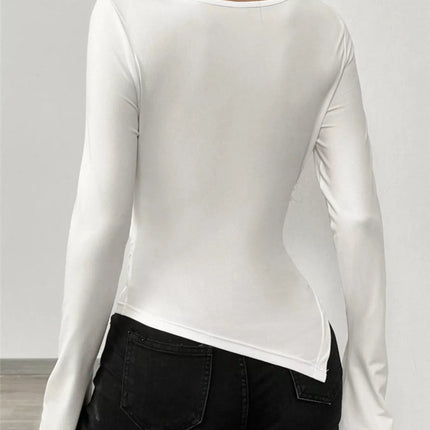 Asymmetrical Long Sleeve Fitted T-Shirt - MimiStylez