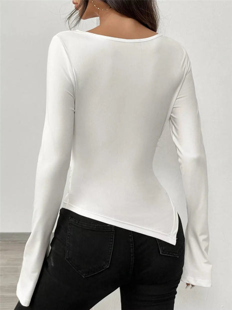 Asymmetrical Long Sleeve Fitted T-Shirt - MimiStylez