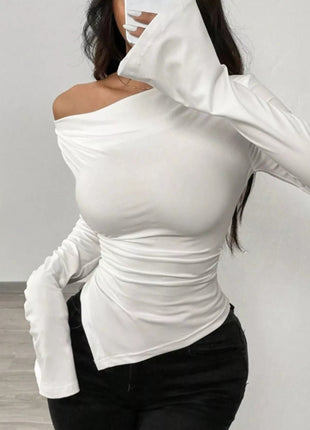Asymmetrical Long Sleeve Fitted T-Shirt - MimiStylez
