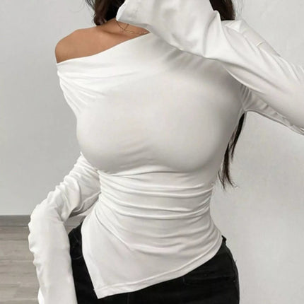 Asymmetrical Long Sleeve Fitted T-Shirt - MimiStylez