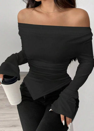 Asymmetrical Long Sleeve Fitted T-Shirt - MimiStylez