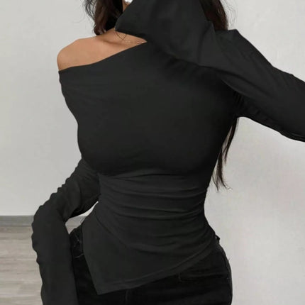 Asymmetrical Long Sleeve Fitted T-Shirt - MimiStylez