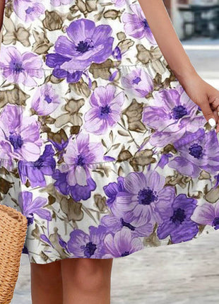 Printed Round Neck Tiered Dress - MimiStylez