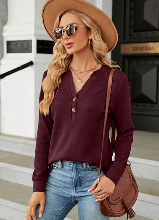 V-Neck Long Sleeve Blouse - MimiStylez