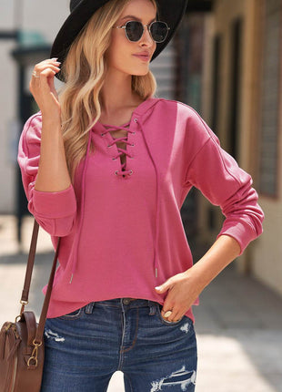 Lace-Up Dropped Shoulder Hoodie - MimiStylez