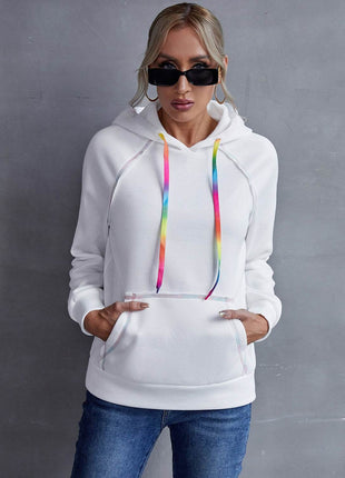Contrast Stitching Drawstring Raglan Sleeve Hoodie - MimiStylez