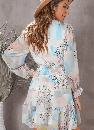 Printed Flounce Sleeve Mini Dress - MimiStylez