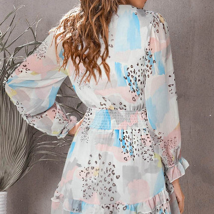 Printed Flounce Sleeve Mini Dress - MimiStylez