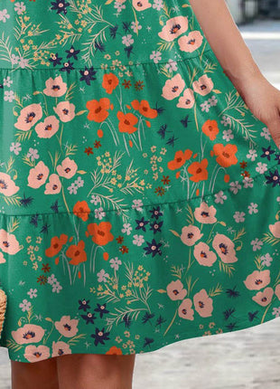 Printed Round Neck Tiered Dress - MimiStylez