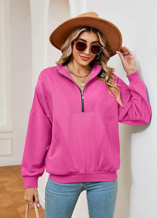 Half-Zip Dropped Shoulder Sweatshirt - MimiStylez
