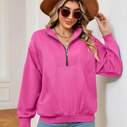 Half-Zip Dropped Shoulder Sweatshirt - MimiStylez