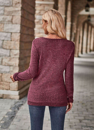 Half-Zip V-Neck Long Sleeve Top - MimiStylez