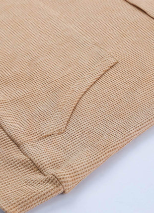 Waffle-Knit Drawstring Kangaroo Pocket Hoodie - MimiStylez