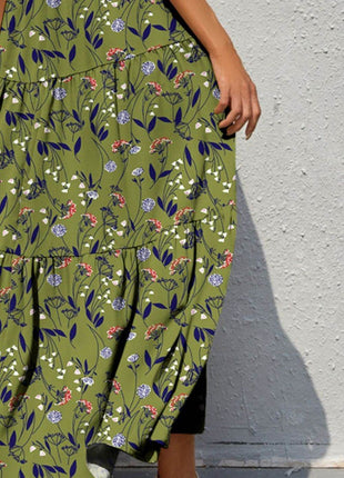 Tiered Printed V-Neck Sleeveless Dress - MimiStylez