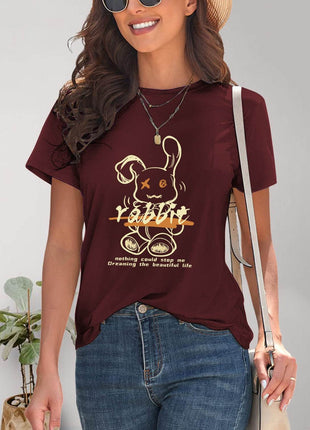 Rabbit Graphic Round Neck Short Sleeve T-Shirt - MimiStylez