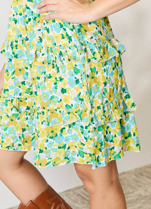 Smocked Scoop Neck Flounce Sleeve Mini Dress - MimiStylez