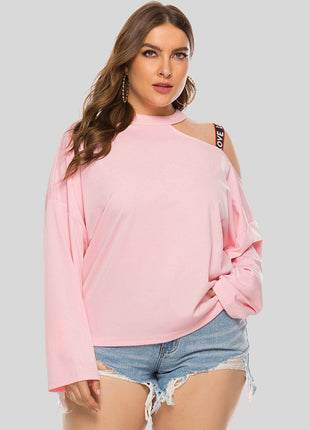 Plus Size Cold-Shoulder Round Neck Blouse - MimiStylez