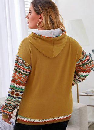 Plus Size Waffle-Knit Geometric Dropped Shoulder Hoodie - MimiStylez
