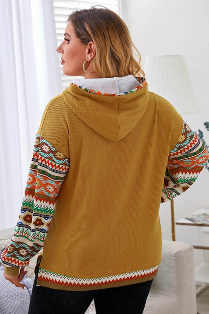 Plus Size Waffle-Knit Geometric Dropped Shoulder Hoodie - MimiStylez