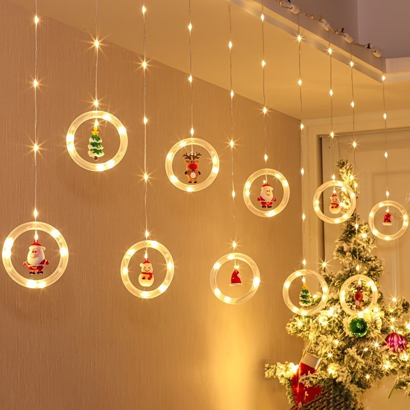 Santa Claus LED Curtain Lights - USB Powered, Flashing Christmas Decor for Indoor Room & Window Display