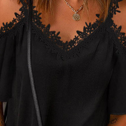 Lace Detail V-Neck Half Sleeve Blouse - MimiStylez