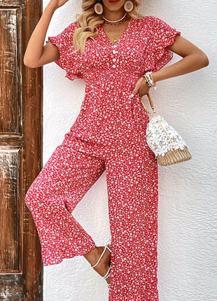 Printed Tie Back Ruffled Jumpsuit - MimiStylez