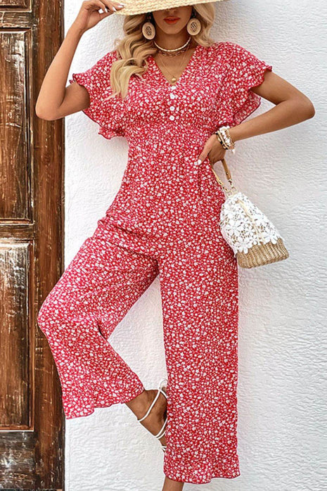 Printed Tie Back Ruffled Jumpsuit - MimiStylez