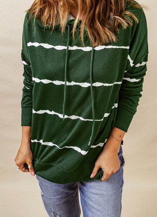 Drawstring Striped Dropped Shoulder Hoodie - MimiStylez