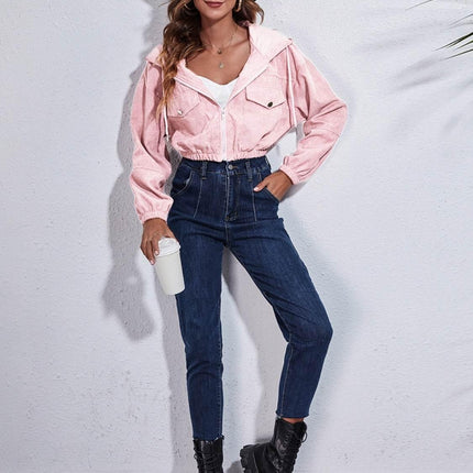 Drawstring Hooded Zip Up Jacket with Pockets - MimiStylez
