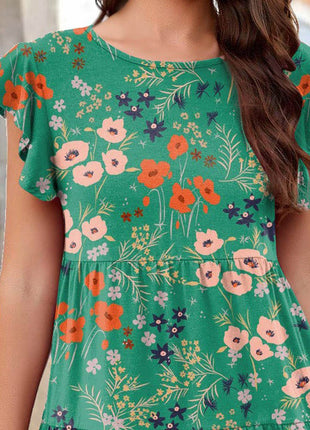 Printed Round Neck Tiered Dress - MimiStylez