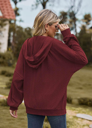 Zip Up Drawstring Long Sleeve Hooded Jacket - MimiStylez