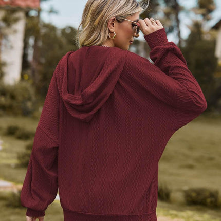 Zip Up Drawstring Long Sleeve Hooded Jacket - MimiStylez
