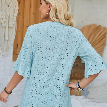 Eyelet Notched Half Sleeve T-Shirt - MimiStylez