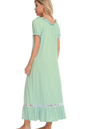 Lace Detail Short Sleeve Lounge Dress - MimiStylez