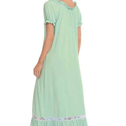 Lace Detail Short Sleeve Lounge Dress - MimiStylez