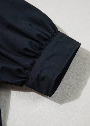 Button Up Tie Waist Puff Sleeve Mini Shirt Dress - MimiStylez