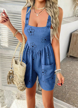 Devine Flower Wide Strap Overalls with Pockets - MimiStylez